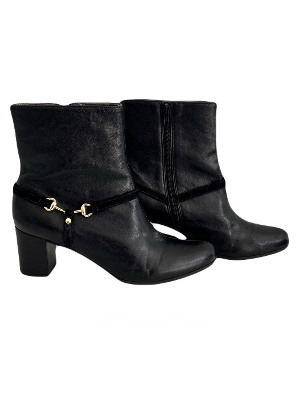 Talbots Black Leather Horsebit Heeled Ankle Boots, Size 9